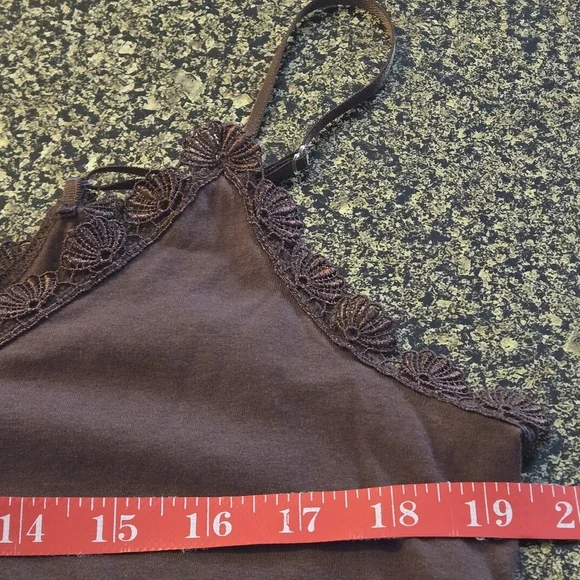 Elementz 2 pc Semi-Sheer Brown Textured Roll-tab Blouse Laced Cami Women's XL - Picture 16 of 16
